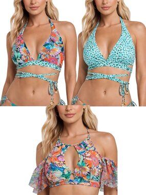 Luli Fama Viva Cuba Vicky + Bonita Teal Tropical Bikini Top Bundle Size M / L